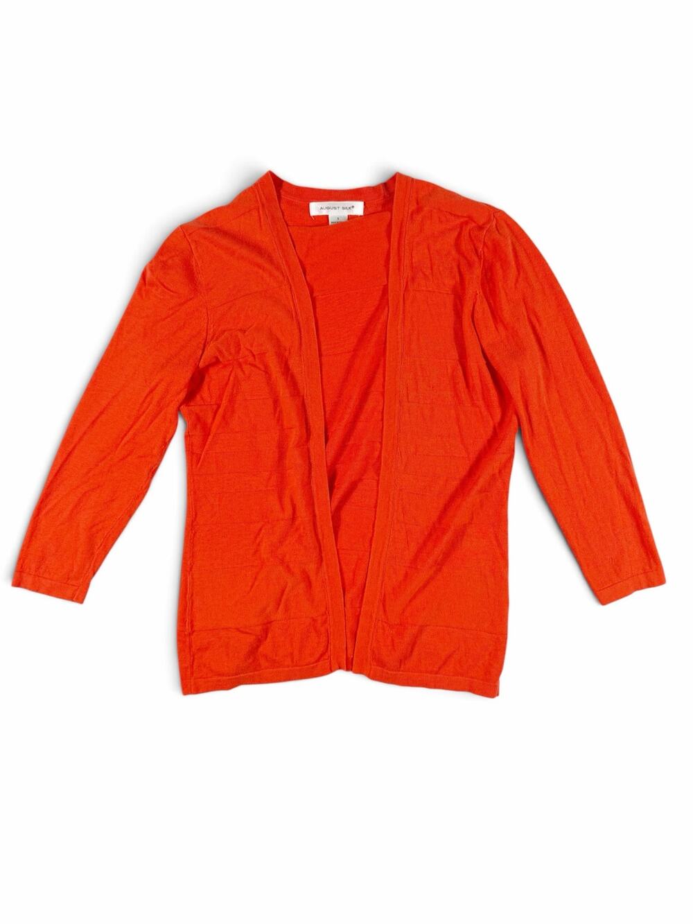 August Silk Open Front Cardigan Orange 3/4 Sleeve Small